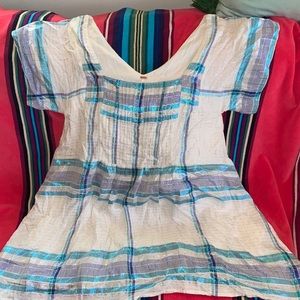 FreePeople White w/ metallic plaid tunic dress